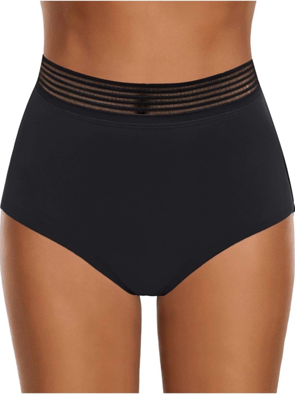 High Waisted Mesh Panel Bikini Bottom